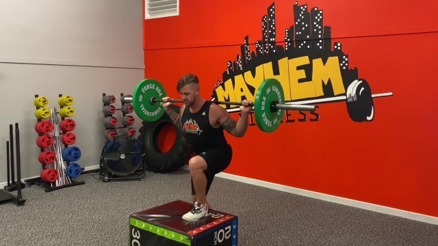 'Barbell Step Up  | Demonstration \\ Mayhem Fitness'