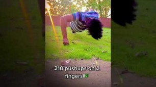 '210 pushups on 2 fingers #fitness #viral'