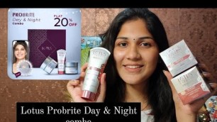 'Lotus Herbals Probrite night creme, cleansing foam and day cream demo and review 