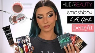'TRYING NEW MAKEUP PRODUCTS | HUDA BEAUTY WILD OBSESSIONS, BENEFIT POWMADE, LA GIRL TINTED FOUNDATION'