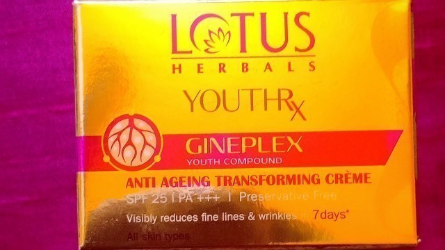 'Lotus Herbals YouthRx Gineplex Anti Ageing Cream || Review in Hindi'