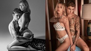 'Hailey Bieber Straddles Husband Justin As They Pose In Calvin Klein Underwear'