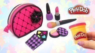 'Play Doh Cosmetics Set for Dolls. How to Make Makeup Bag Lipstick Eyeshadow Nail Polish DIY for Girl'