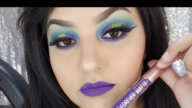 'Maquillaje Morado/Turquesa con Brillo - LaGirlcosmetics & Morphe Palette'