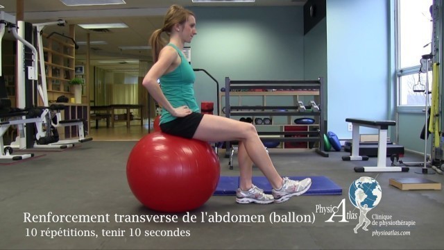 'Exercice de réadaptation: Lombaire / tronc / dos (Renforcement transverse de l\'abdomen ballon)'