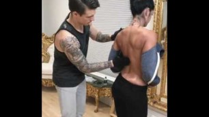 'fitness female naked tattoo design makes on body'