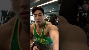 'young gym fit asian hunk guy non naked workout big arms'