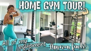 'MY HOME GYM TOUR, all of my equipment, amazon finds, plus a workout!'
