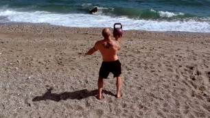 '(Free video) Drone beach kettlebells kettlebell fitness joe rogan on beach'