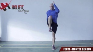 'exercice fitness : fentes + montée de genoux'