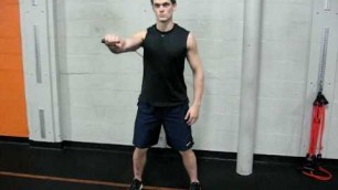 'Standing resistance band single arm push without rotation - FUEL Fitness'